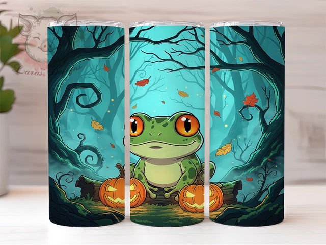 Witchy Pumpkin Frog Halloween Tumbler, Halloween Frog Wrap, Haunted Forest Tumbler, Pumpkin And Frog Sublimation, Cute Spooky Tumbler Design, Witchy Frog Drinkware, Autumn Halloween Wrap Sublimation Lara' s Designs 
