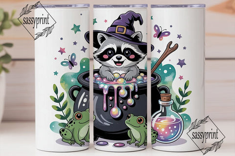 Witchy Raccoon Tumbler Wrap PNG Sublimation sassyprint 