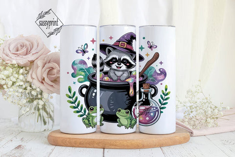 Witchy Raccoon Tumbler Wrap PNG Sublimation sassyprint 