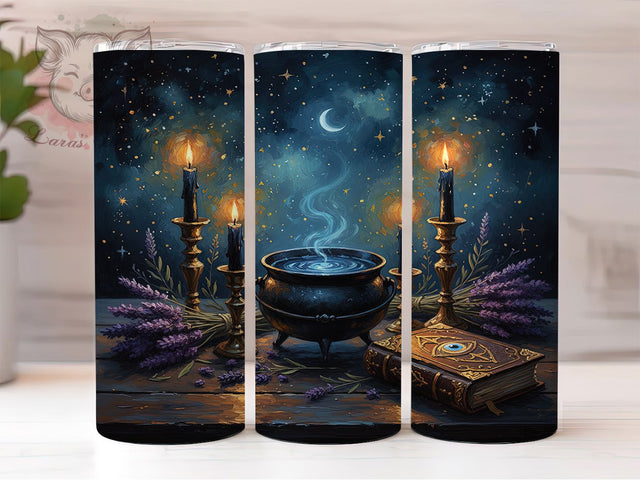 Witchy Spell Book Gothic Halloween Tumbler, Black Candles Wrap, Witchy Halloween Design, 20Oz Skinny Tumbler, Gothic Magic Sublimation, Dark Witch Drinkware, Spooky Spell Tumbler Sublimation Lara' s Designs 