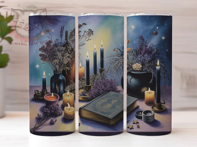 Witchy Spell Book Gothic Halloween Tumbler, Black Candles Wrap, Witchy Halloween Design, 20Oz Skinny Tumbler, Gothic Magic Sublimation, Dark Witch Drinkware, Spooky Spell Tumbler Sublimation Lara' s Designs 