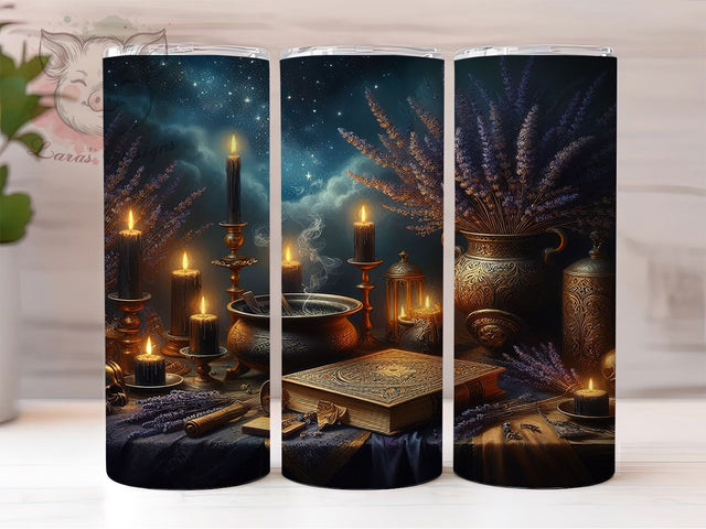 Witchy Spell Book Gothic Halloween Tumbler, Black Candles Wrap, Witchy Halloween Design, 20Oz Skinny Tumbler, Gothic Magic Sublimation, Dark Witch Drinkware, Spooky Spell Tumbler Sublimation Lara' s Designs 