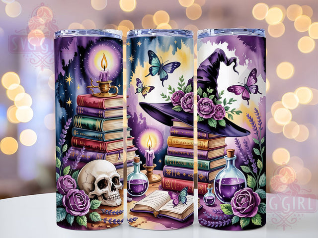 Witchy Spells Gothic Books Tumbler, Gothic Books Wrap, Skull And Flowers Cup, Witchcraft Book Design, Goth Floral Drinkware, 20oz Witch Skull Wrap, Dark Academia Sublimation Sublimation SvggirlplusArt 