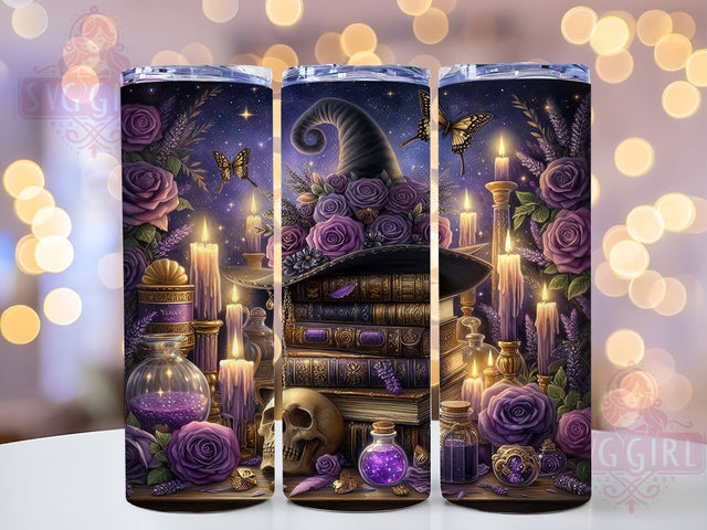 Witchy Spells Gothic Books Tumbler, Gothic Books Wrap, Skull And Flowers Cup, Witchcraft Book Design, Goth Floral Drinkware, 20oz Witch Skull Wrap, Dark Academia Sublimation Sublimation SvggirlplusArt 