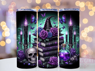 Witchy Spells Gothic Skull Magic Tumbler, Gothic Skull Wrap, Witch Books Cup, 20Oz Sublimation Tumbler, Dark Floral Drinkware, Haunted Magic Gift, Creepy Gothic Wrap Sublimation SvggirlplusArt 