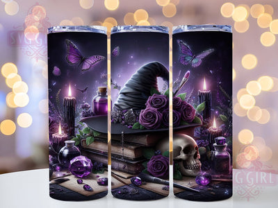 Witchy Spells Gothic Skull Magic Tumbler, Gothic Skull Wrap, Witch Books Cup, 20Oz Sublimation Tumbler, Dark Floral Drinkware, Haunted Magic Gift, Creepy Gothic Wrap Sublimation SvggirlplusArt 