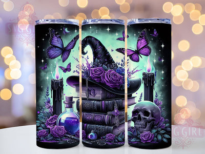 Witchy Spells Gothic Skull Magic Tumbler, Gothic Skull Wrap, Witch Books Cup, 20Oz Sublimation Tumbler, Dark Floral Drinkware, Haunted Magic Gift, Creepy Gothic Wrap Sublimation SvggirlplusArt 