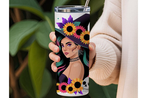 Witchy Sunflower Halloween 20oz Tumbler Sublimation DesignSVG 