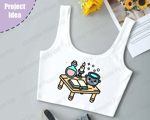 Witchy Table Layered SVG, Cauldron and Spell book SVG, Potions, Halloween SVG, Kawaii Spooky Season, Cut file for Cricut and Silhouette SVG Lavender Paper Cut 