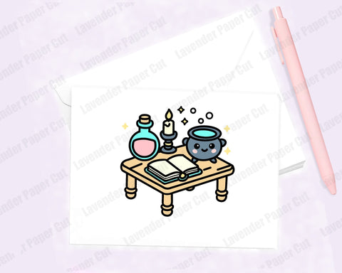 Witchy Table Layered SVG, Cauldron and Spell book SVG, Potions, Halloween SVG, Kawaii Spooky Season, Cut file for Cricut and Silhouette SVG Lavender Paper Cut 