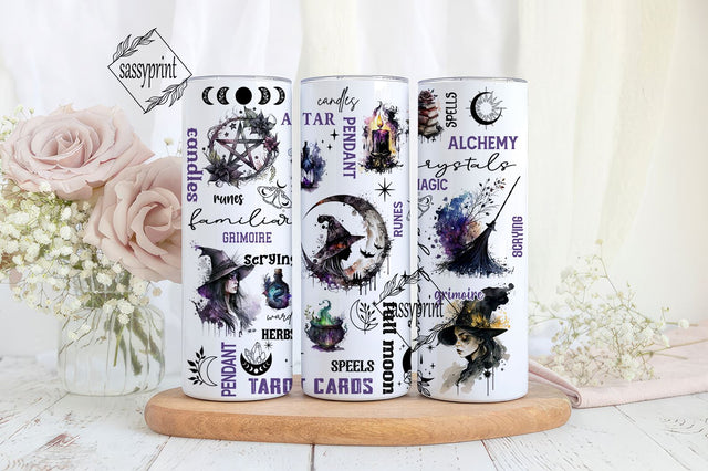 Witchy Vibes 20 oz Skinny Tumbler Sublimation Design Digital Download PNG, Galaxy Celestial Witch Tumbler Wrap, Mystical, Crystals Sublimation sassyprint 