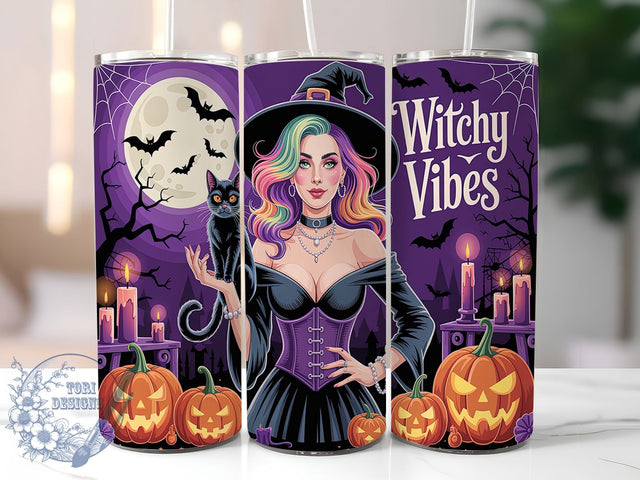 Witchy Vibes Halloween Tumbler Wrap, Halloween Tumbler, 20oz Tumbler Wrap, Skinny Tumbler Png, Sublimation Design, Witch Aesthetic, Instant Download Sublimation ToriDesigns 