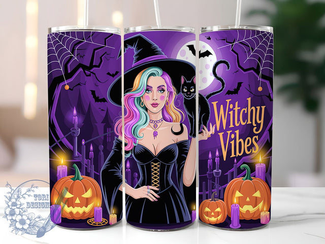 Witchy Vibes Halloween Tumbler Wrap, Halloween Tumbler, 20oz Tumbler Wrap, Skinny Tumbler Png, Sublimation Design, Witch Aesthetic, Instant Download Sublimation ToriDesigns 