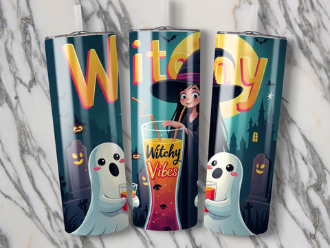 Witchy Vibes Halloween Tumbler Wrap PNG Sublimation Luvleigh Digitals 