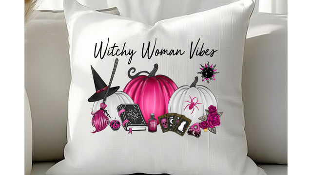 Witchy Woman Vibes PNG, Halloween Sublimation, Pink Pumpkin Witch PNG Sublimation So Fontsy VIP Design Shop 
