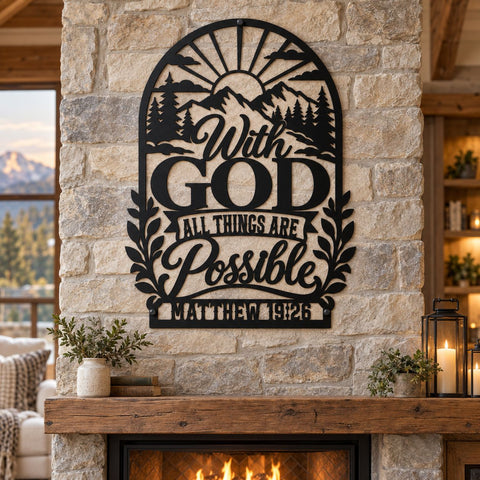 With God All Things Are Possible Laser SVG | Matthew 19:26 DXF | Christian Metal Wall Art | Bible Verse CNC Plasma Cut File SVG HappyDesignStudio 