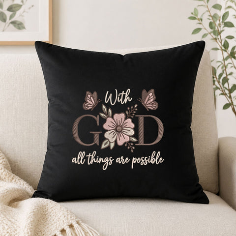 With God All Things Are Possible Machine Embroidery Design – Christian Floral Faith Embroidery File with Butterflies Embroidery/Applique DESIGNS PatternFeed8 