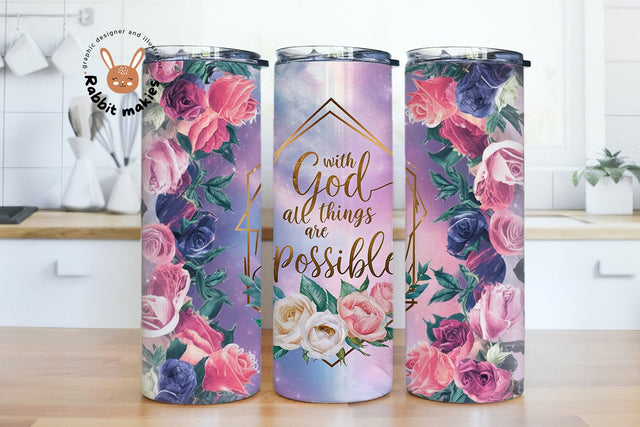 With God All Things Are Possible,20oz Skinny Tumbler Wrap Sublimation Design Sublimation Rabbitmakies 