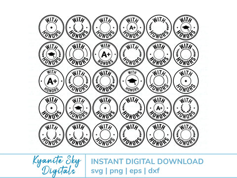 With Honors Grad SVG Bundle round seal circle frame graduation clipart SVG Kyanite Sky Digitals 