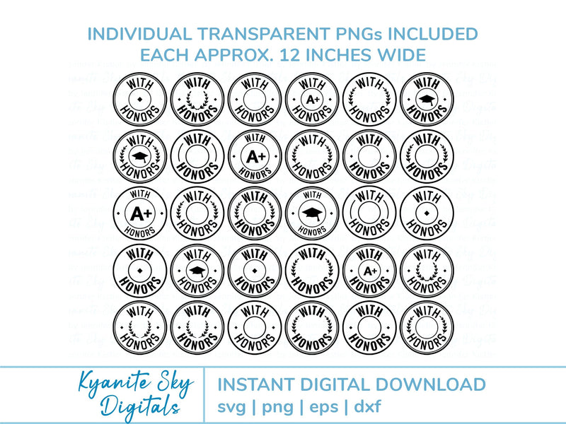 With Honors Grad SVG Bundle round seal circle frame graduation clipart ...