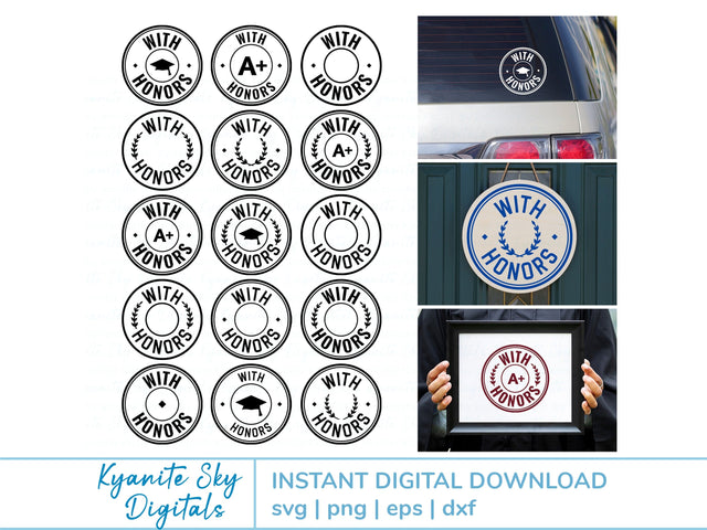 With Honors Grad SVG Bundle round seal circle frame graduation clipart SVG Kyanite Sky Digitals 