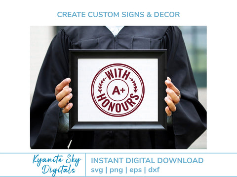 With Honours Grad SVG Bundle round seal circle frame graduation clipart SVG Kyanite Sky Digitals 