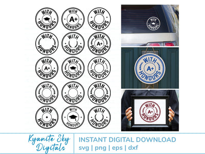 With Honours Grad SVG Bundle round seal circle frame graduation clipart SVG Kyanite Sky Digitals 