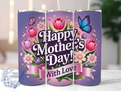 With Love Floral 20oz Tumbler, Floral Tumbler Wrap, With Love Design, Sublimation Design, 20oz Tumbler, Mom Appreciation, Elegant Floral Pattern Sublimation ToriDesigns 
