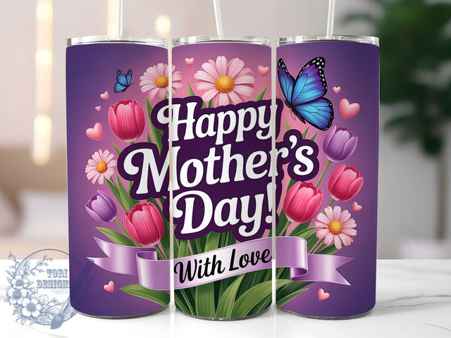 With Love Floral 20oz Tumbler, Floral Tumbler Wrap, With Love Design, Sublimation Design, 20oz Tumbler, Mom Appreciation, Elegant Floral Pattern Sublimation ToriDesigns 