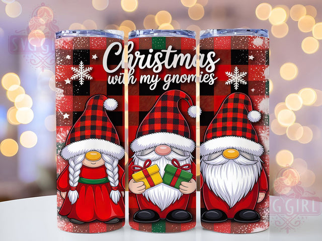 With My Christmas Gnomies Tumbler, With My Gnomies, Holiday Wrap, Festive Tumbler, Winter Pattern, 20oz Tumbler, Sublimation Print Sublimation SvggirlplusArt 