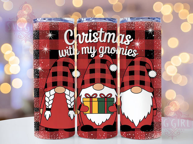 With My Christmas Gnomies Tumbler, With My Gnomies, Holiday Wrap, Festive Tumbler, Winter Pattern, 20oz Tumbler, Sublimation Print Sublimation SvggirlplusArt 