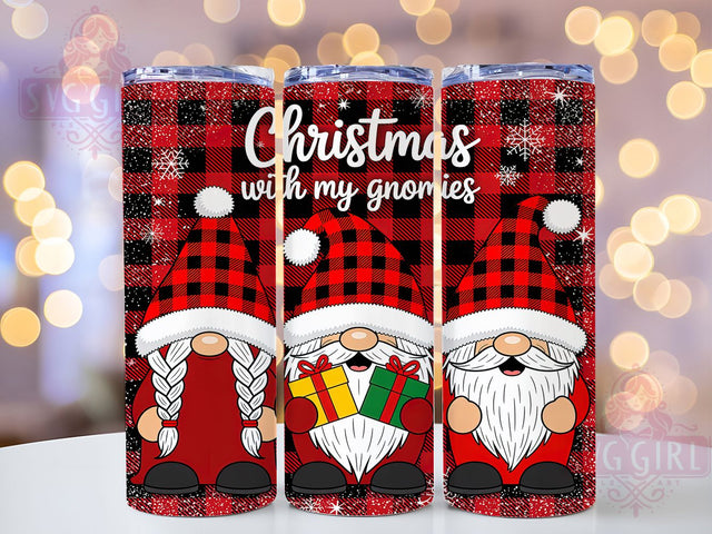 With My Christmas Gnomies Tumbler, With My Gnomies, Holiday Wrap, Festive Tumbler, Winter Pattern, 20oz Tumbler, Sublimation Print Sublimation SvggirlplusArt 