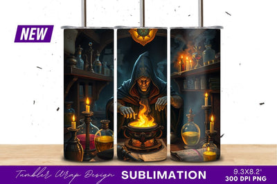 Wizard casting spell in alchemy laboratory tumbler png Sublimation Regulrcrative 