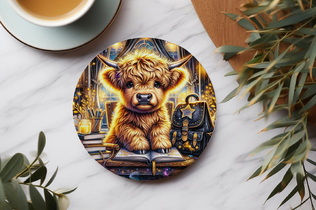 Wizard Cow Cute Round Coaster Sublimation PNG Sublimation BijouBay 
