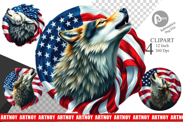 Wolf 4th of July Clipart Sublimation artnoy 