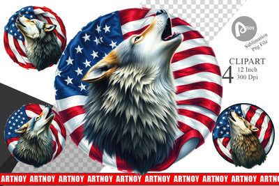 Wolf 4th of July Clipart Sublimation artnoy 