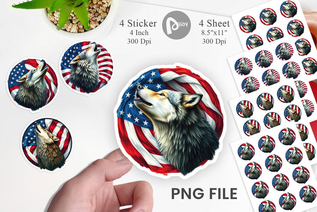 Wolf 4th of July Sticker Sublimation artnoy 