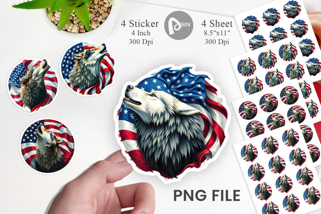 Wolf 4th of July Sticker Sublimation artnoy 