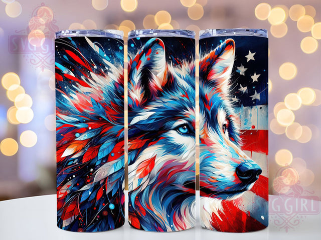 Wolf American Flag 20oz Patriotic Tumbler, Patriotic Wolf Tumbler, 20oz Sublimation Wrap, Wild Animal Tumbler, USA Pride Tumbler, Rustic Wildlife Tumbler Sublimation SvggirlplusArt 