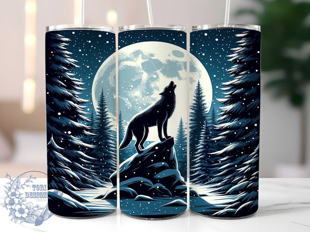 Wolf and Full Moon 20oz Skinny Tumbler PNG, Howling Wolf Tumbler Sublimation Wrap, Straight & Tapered Tumbler Wrap, Instant Digital Download Sublimation ToriDesigns 