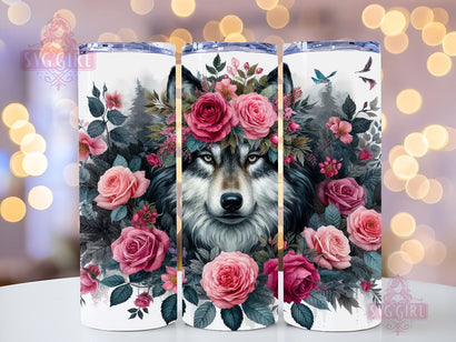 Wolf and Roses 20oz Tumbler Wrap Sublimation Design, Straight Tapered Tumbler Wrap, Wolf Watercolor Tumbler Png, Instant Digital Download Sublimation SvggirlplusArt 