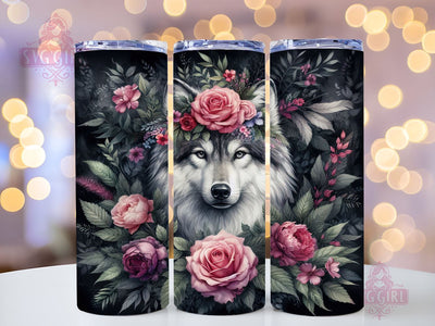 Wolf and Roses 20oz Tumbler Wrap Sublimation Design, Straight Tapered Tumbler Wrap, Wolf Watercolor Tumbler Png, Instant Digital Download Sublimation SvggirlplusArt 