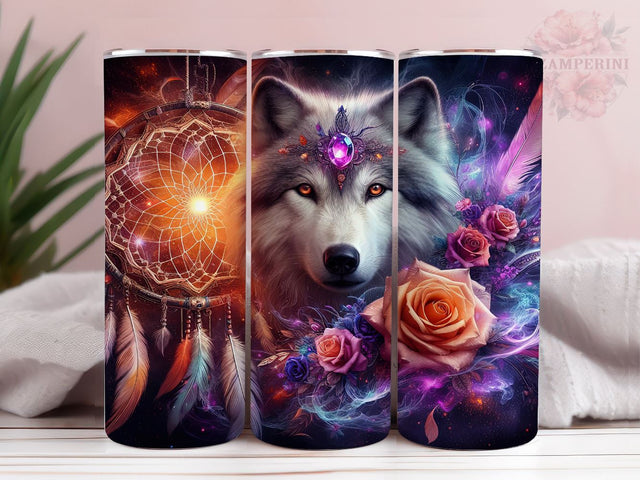Wolf Dream Catcher 20oz Tumbler Wrap PNG, Boho Wolf Tumbler Png, Straight & Tapered Tumbler Wrap, Instant Digital Download Sublimation Li Zamperini 