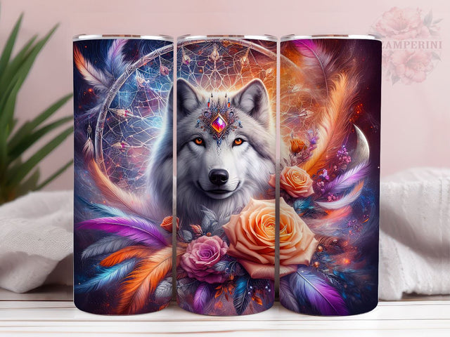 Wolf Dream Catcher 20oz Tumbler Wrap PNG, Boho Wolf Tumbler Png, Straight & Tapered Tumbler Wrap, Instant Digital Download Sublimation Li Zamperini 