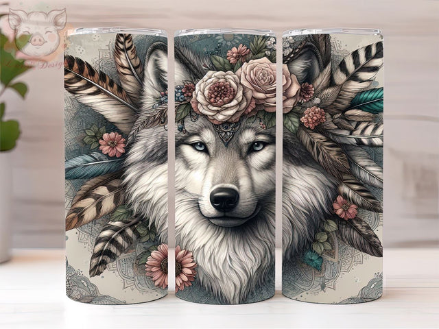 Wolf Dreamcatcher 20oz Tumbler Png, Sublimation Design, Wolf Tumbler Png, Digital Download PNG Sublimation Lara' s Designs 