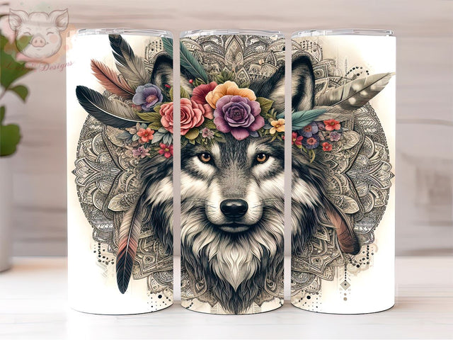Wolf Dreamcatcher 20oz Tumbler Png, Sublimation Design, Wolf Tumbler Png, Digital Download PNG Sublimation Lara' s Designs 