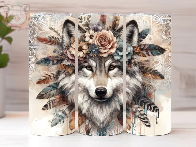 Wolf Dreamcatcher 20oz Tumbler Png, Sublimation Design, Wolf Tumbler Png, Digital Download PNG Sublimation Lara' s Designs 
