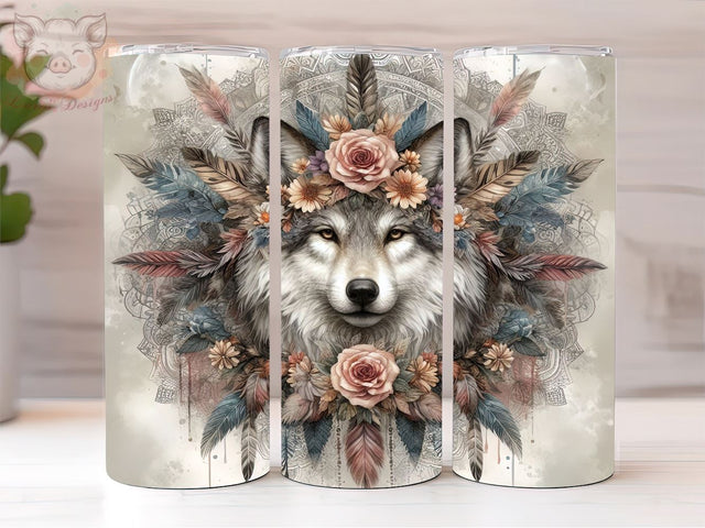 Wolf Dreamcatcher 20oz Tumbler Png, Sublimation Design, Wolf Tumbler Png, Digital Download PNG Sublimation Lara' s Designs 