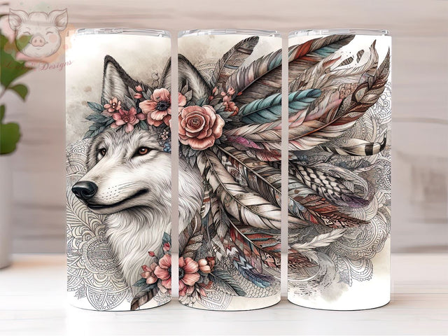 Wolf Dreamcatcher 20oz Tumbler Png, Sublimation Design, Wolf Tumbler Png, Digital Download PNG Sublimation Lara' s Designs 
