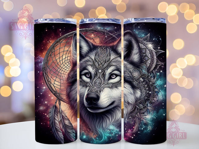 Wolf Dreamcatcher 20oz Tumbler Wrap Sublimation Design, Straight Tapered Tumbler Wrap, Boho Wolf Tumbler Png, Instant Digital Download Sublimation SvggirlplusArt 